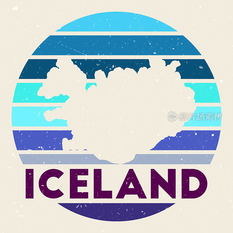冰岛的标志。标志与国家地图和彩色条纹，矢量插图。可作为标志，标志，标签，贴纸或徽章的冰岛。