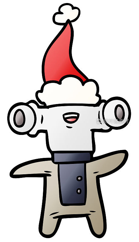 友好的手绘渐变卡通外星人戴着圣诞老人的帽子
