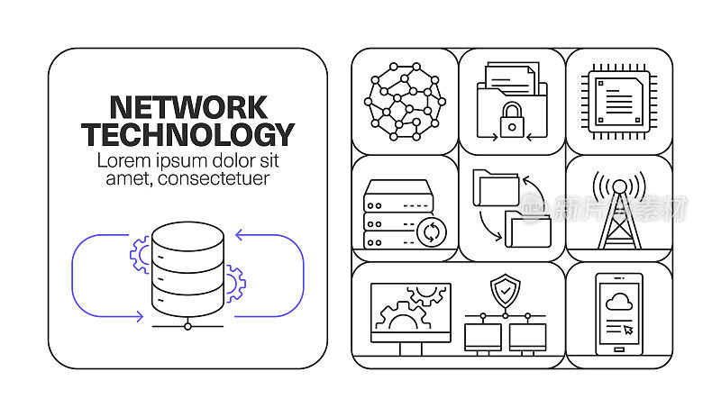 网络技术横幅线图标集设计