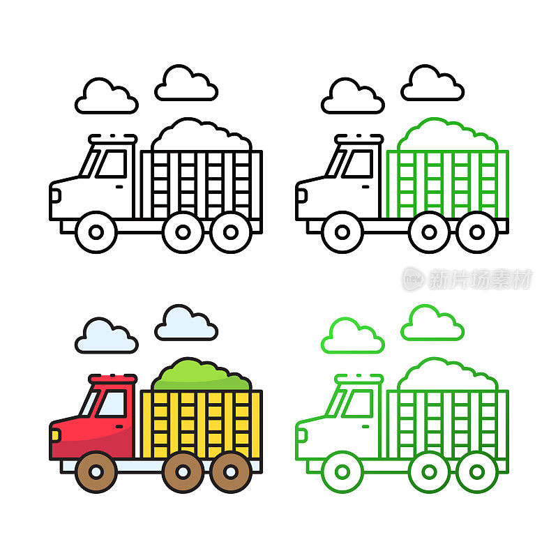 农作物卡车图标设计在四个变化的颜色
