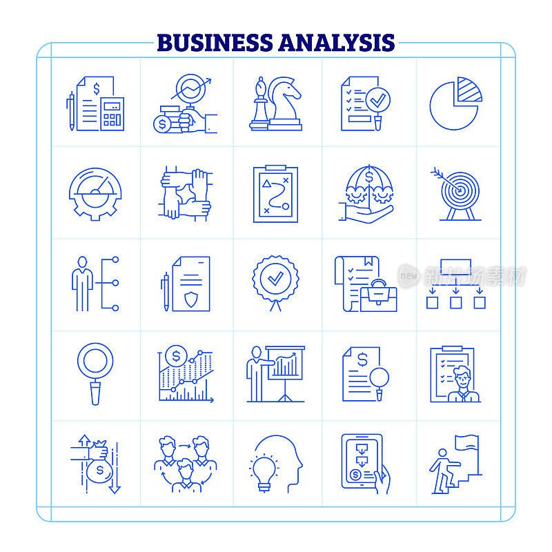 业务分析细线矢量图标集。