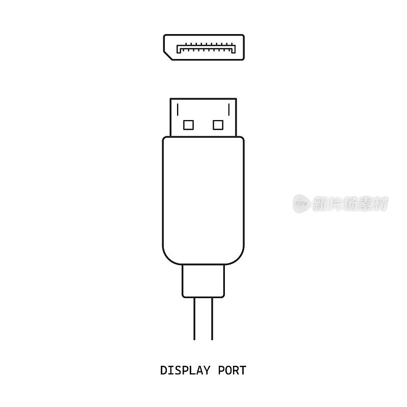 显示端口电缆连接器-矢量图标。画插图。白底隔离