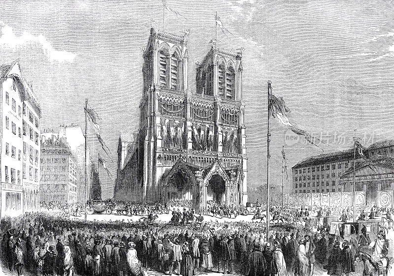 1853年，拿破仑三世和尤金妮亚・德・蒙蒂霍在巴黎圣母院的婚礼