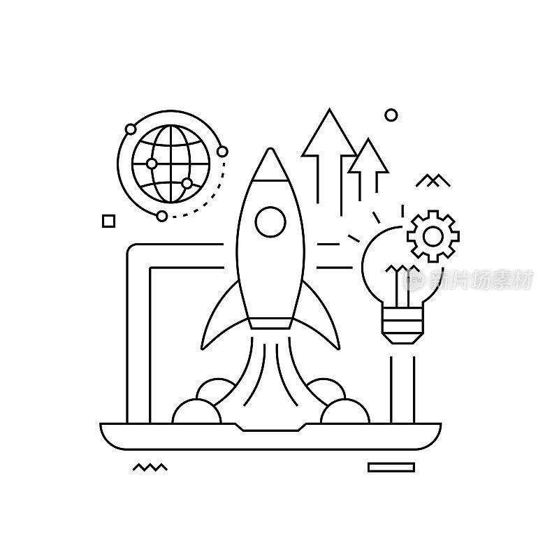 启动相关的矢量概念插图。新业务，企业家，计划，预算，创新。