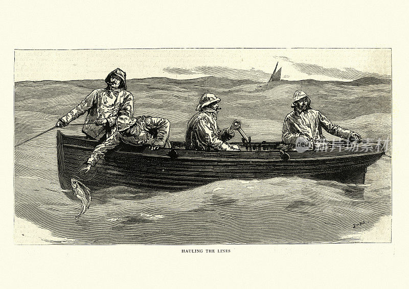 在北海钓鳕鱼，拖线，维多利亚，1880年