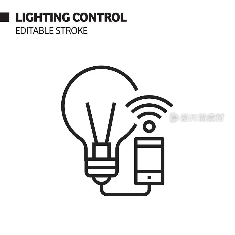 照明控制线图标，轮廓矢量符号插图。完美像素，可编辑的描边。
