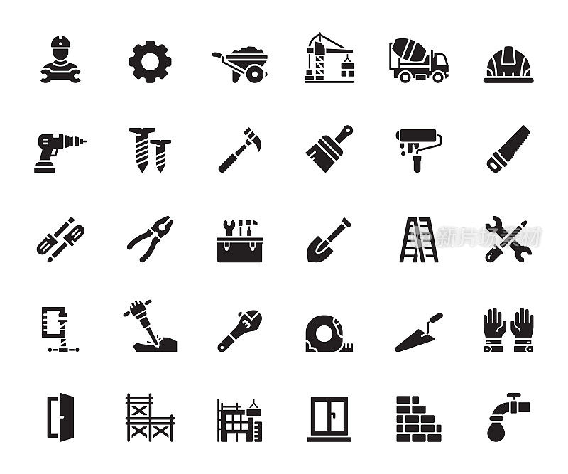简单的一组建设相关的矢量图标。符号集合。