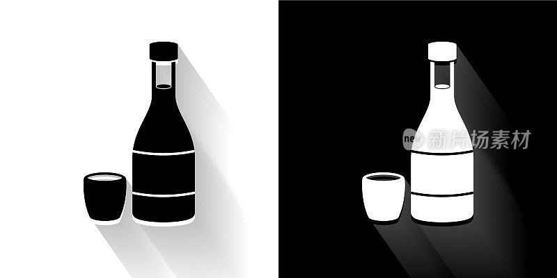 日本清酒瓶黑白长影图标