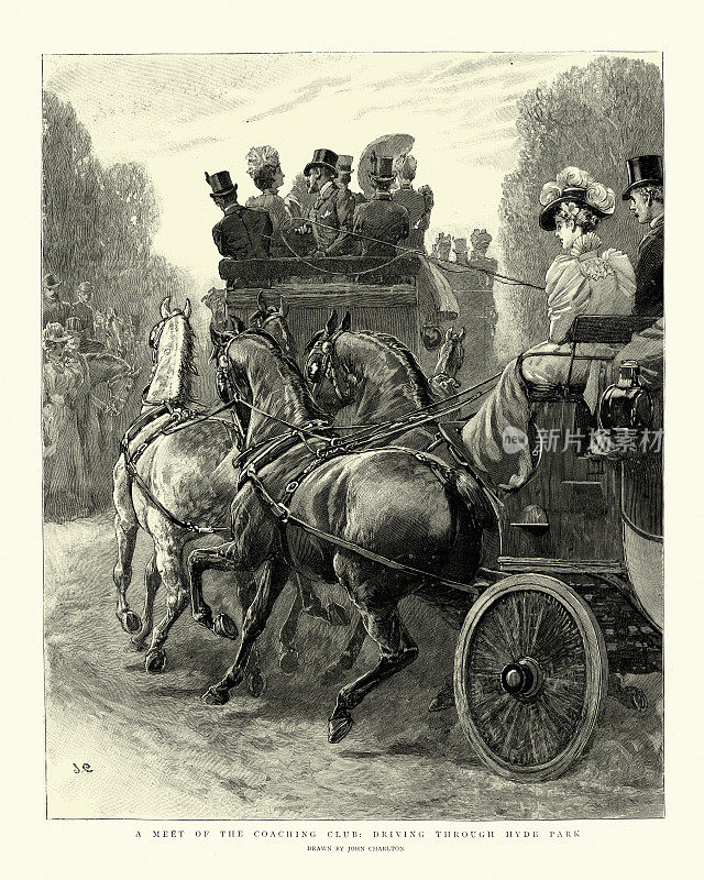 马车穿过海德公园，伦敦，19世纪