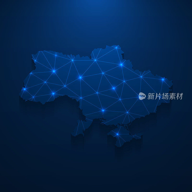 乌克兰地图网络-明亮的网格在深蓝色的背景