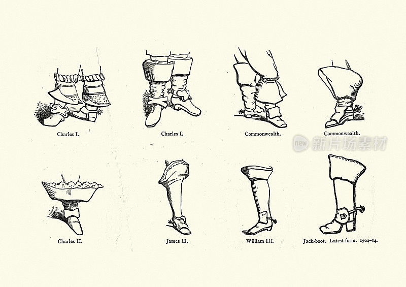 17世纪的鞋子，靴子