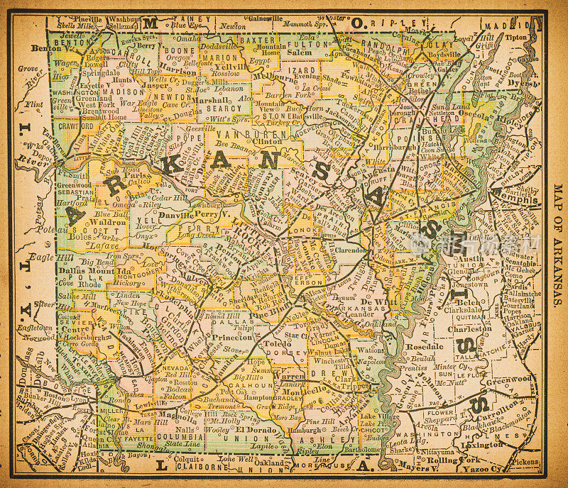 19世纪阿肯色州的地图