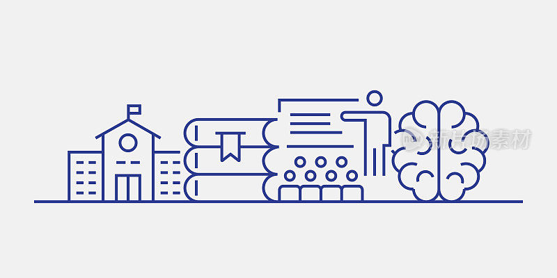 教育与学校相关的网页横幅线条风格。现代线性设计矢量插图的网站横幅，网站标题等。