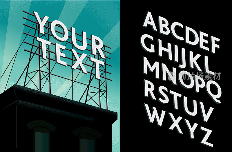 复古屋顶广告牌标识装饰字母字体集