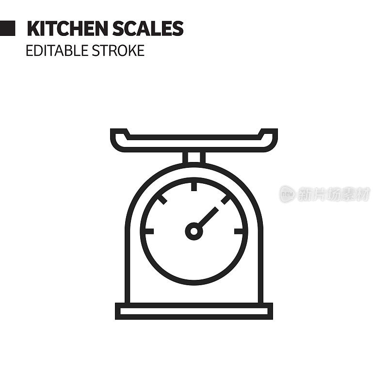 厨房天平线图标，轮廓矢量符号插图。