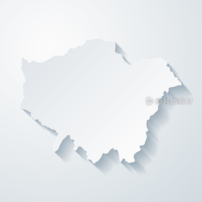 空白背景上剪纸效果的伦敦地图