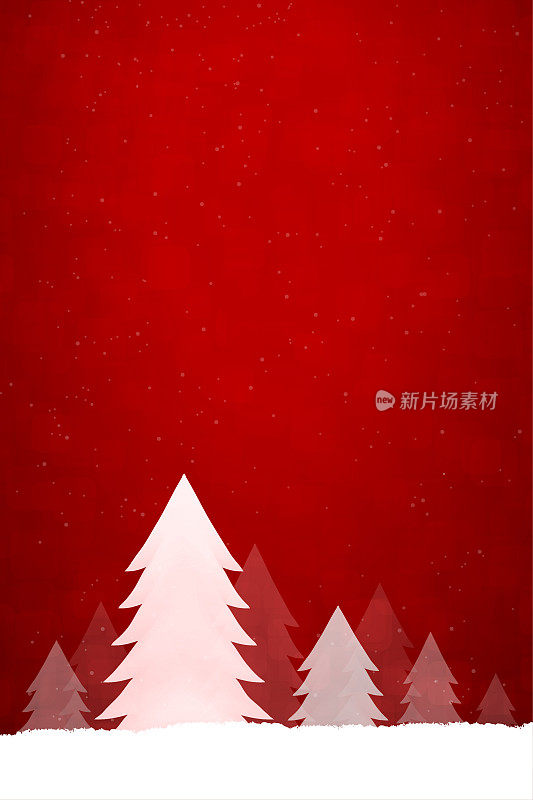 一个明亮的栗色创意圣诞和新年节日矢量背景，与许多圣诞针叶树在闪闪发光的雪行