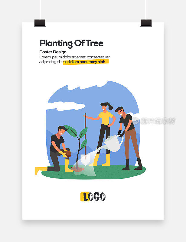 种植树木概念平面设计，用于海报、封面及横幅。现代平面设计矢量插图。