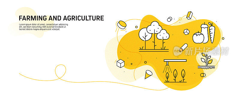 农业和农业相关的现代线条风格矢量插图
