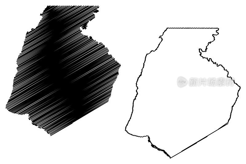 弗雷德里克县(美国马里兰州县，美国，美国，美国)地图矢量插图，涂鸦草图弗雷德里克地图
