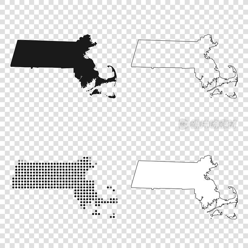 马萨诸塞州地图设计-黑色，轮廓，马赛克和白色