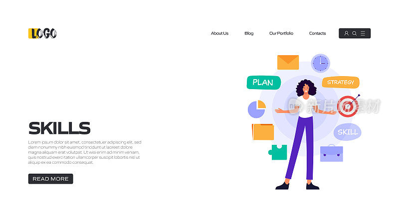 技能概念矢量插图登陆页面模板，网站横幅，广告和营销材料，在线广告，业务演示等。
