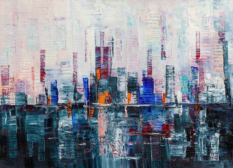 抽象背景，现代摩天大楼油画。