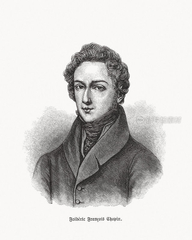 Frédéric肖邦(1810-1849)，法国波兰作曲家，木刻，1893年出版