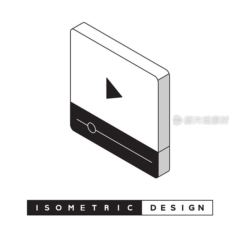 视频播放器标志等距网横幅概念和三维设计