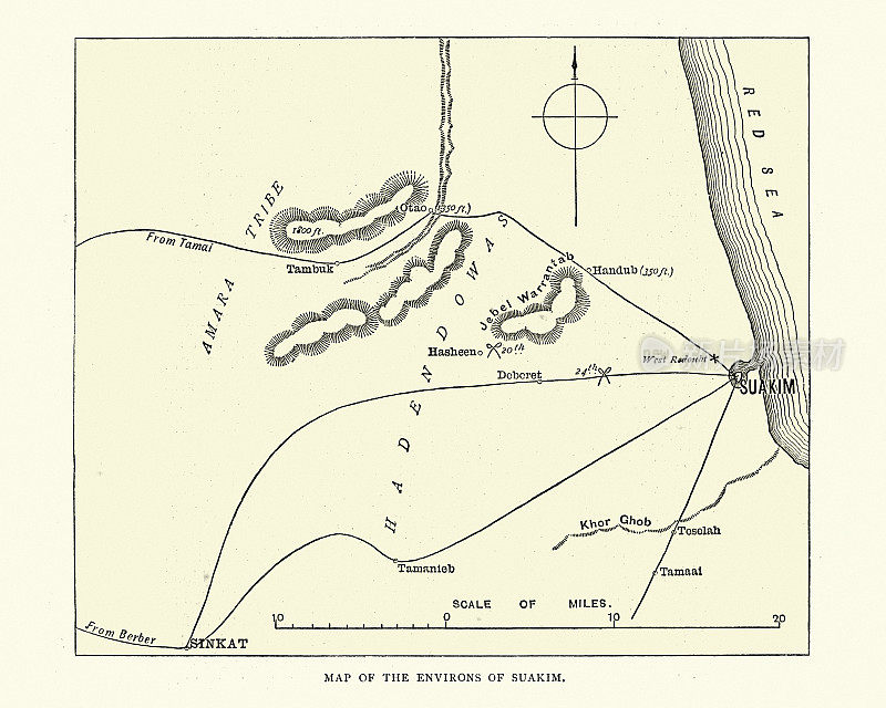 19世纪马赫迪战争时苏丹苏akin周边地区的地图