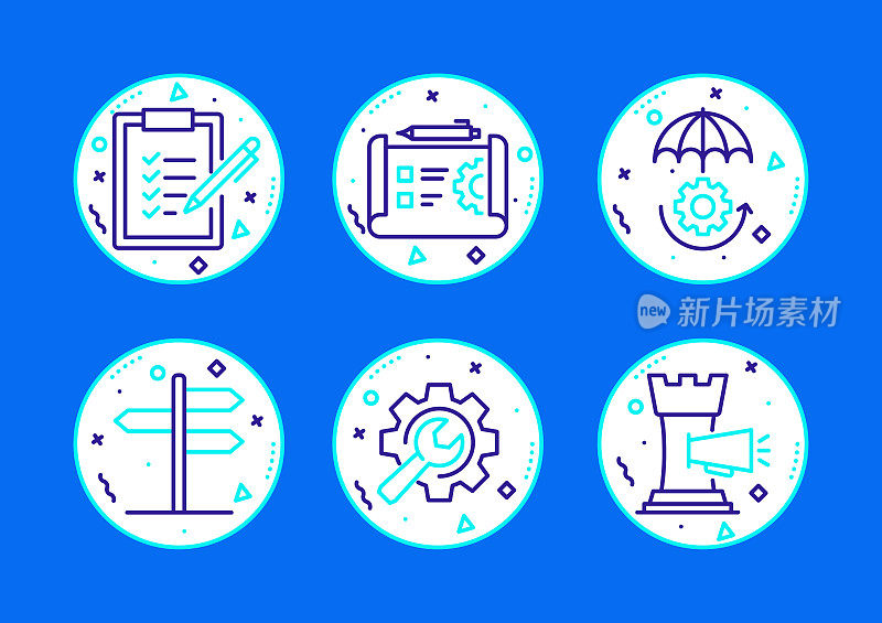 现代业务相关线图标。向量符号说明。