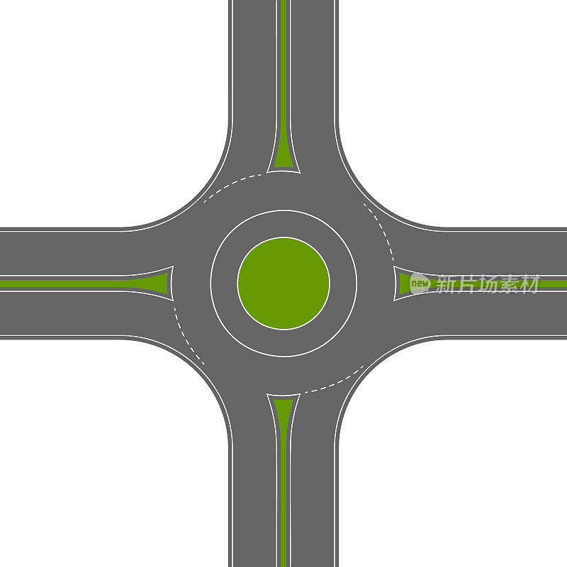 空环岛顶部视图。圆形交通路口。在白色背景上孤立的圆形路口。城市地图元素。矢量平面插图