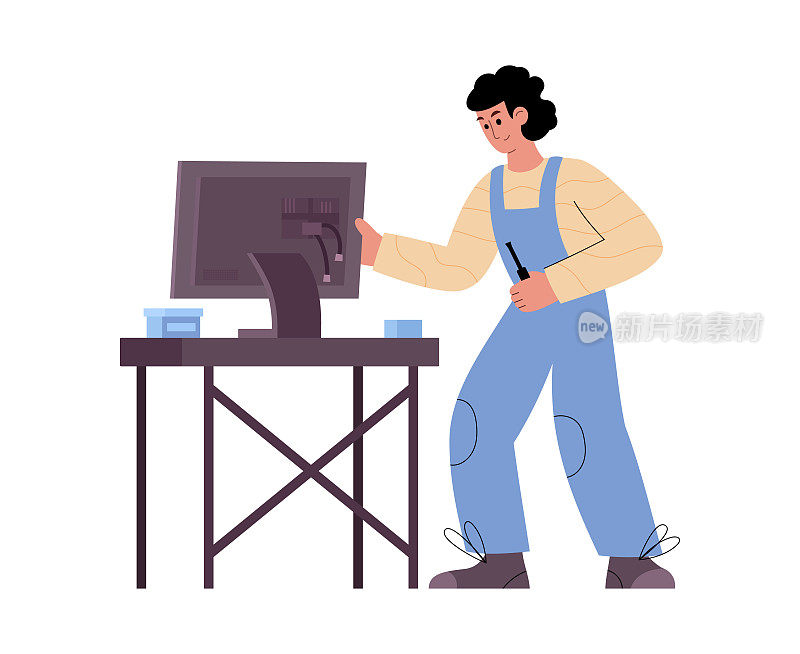 男性专业技术人员，从事电脑维修工作。