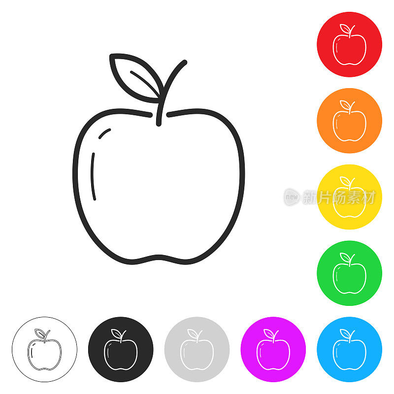 苹果。按钮上不同颜色的平面图标