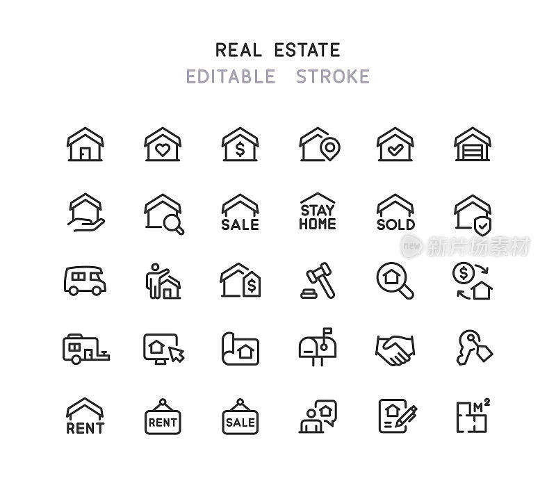 房地产线图标可编辑Stroke