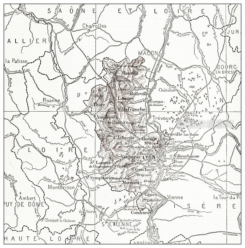 法国罗纳河古地图(département)