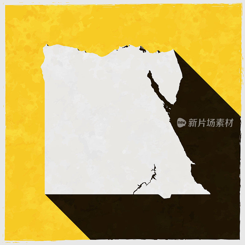 埃及地图与纹理黄色背景上的长阴影