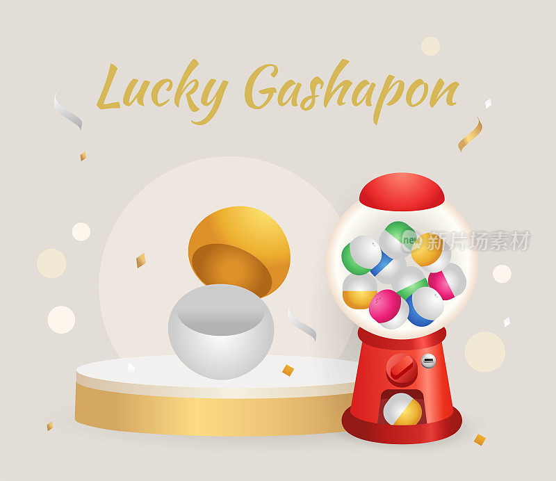 3d黄金宾果与球，Gashapon球和彩票机在线推广活动。概念幸运随机赌博游戏，乐透球，Gashapon球娱乐赌博游戏。