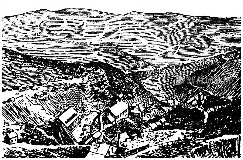 古董插图美国，南达科他州的地标和公司:Terraville，金矿和石英磨坊
