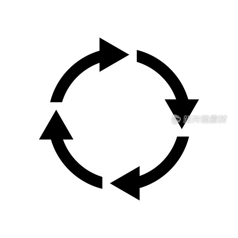 圆箭头。圆的箭头图标。循环循环重置，旋转，重复和重新加载。后退，旋转，同步和ui图标。孤立的符号在白色背景。向量