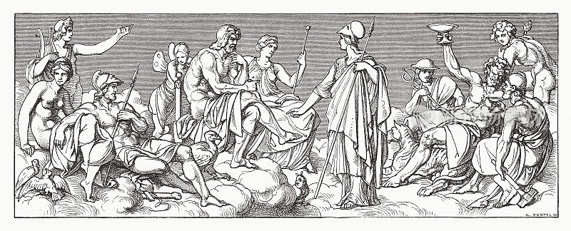 希腊奥林匹斯众神，木刻，1881年出版