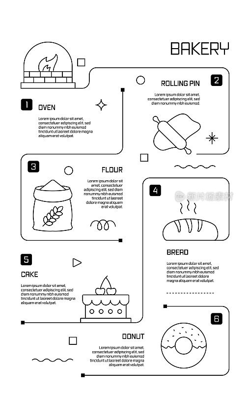 烘焙相关矢量横幅设计概念，现代线条风格与图标