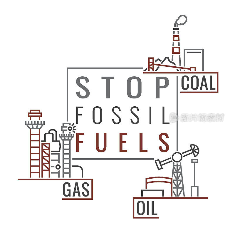 停止化石燃料。生态的海报。矢量图