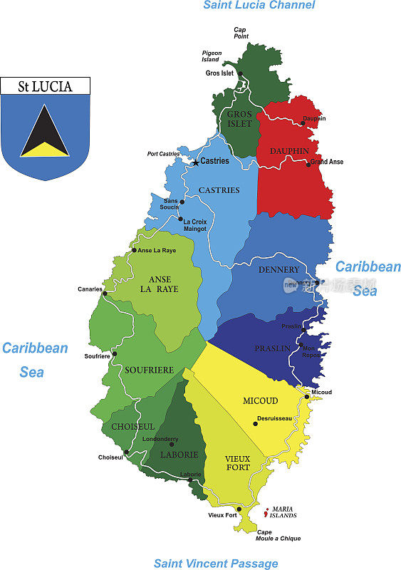 加勒比岛-圣卢西亚政治地图