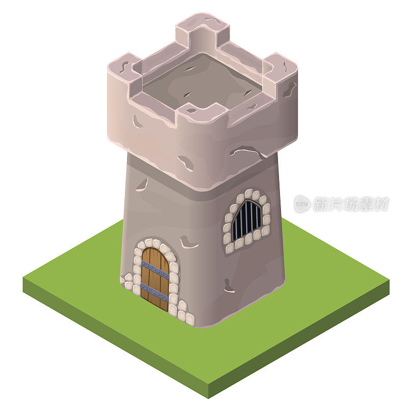 中世纪塔或监狱的等距图标。矢量图