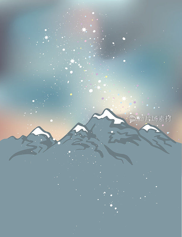 银河越过喜马拉雅山峰。夜晚的群山。