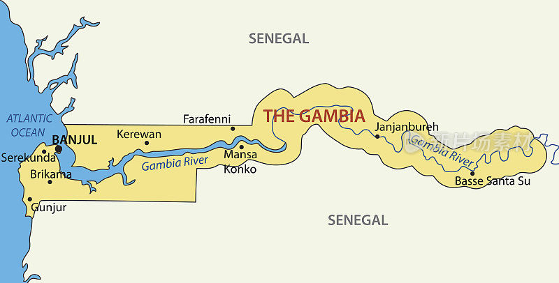冈比亚共和国-矢量地图