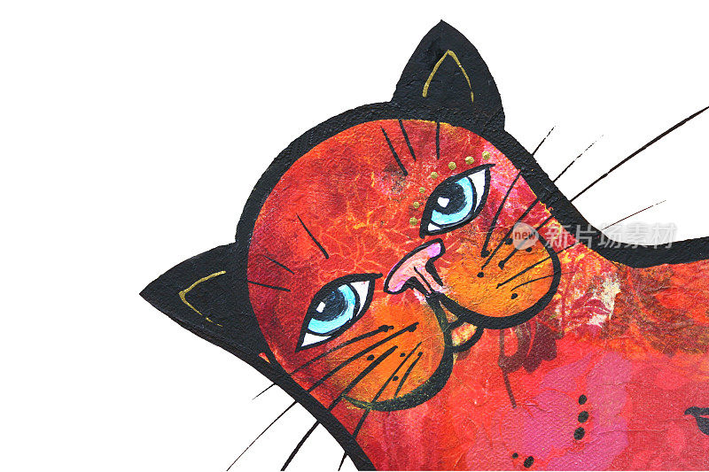 画肖像画的小红猫单独归白布