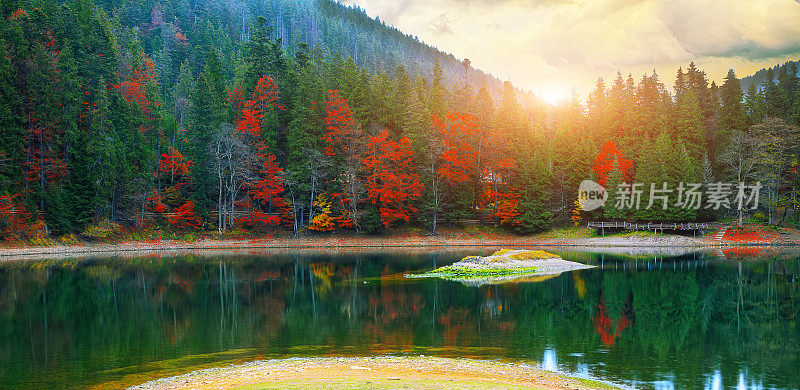 秋天森林里如画的湖泊。