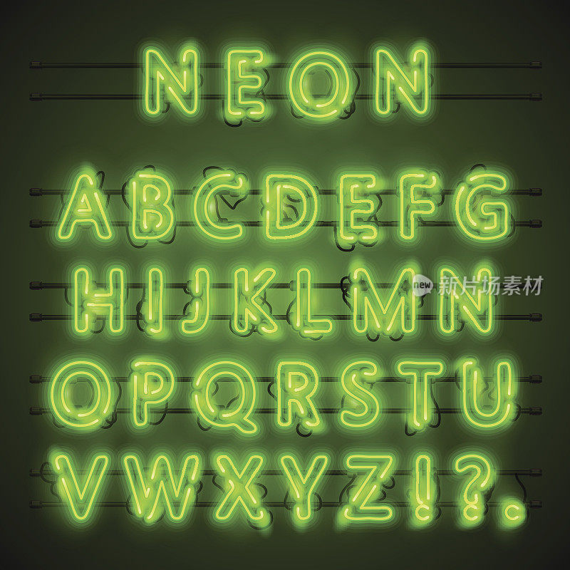 城市霓虹字体。霓虹绿色字体eps。灯绿色字体。字母的字体。矢量图
